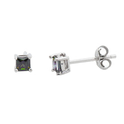 Solitaire Rainbow Topaz CZ Basket Studs