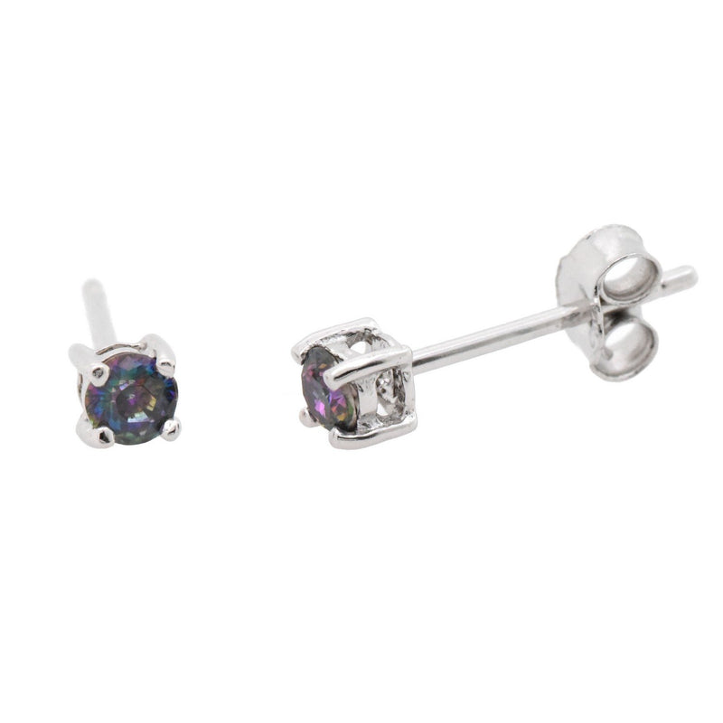 Solitaire Rainbow Topaz CZ Basket Studs