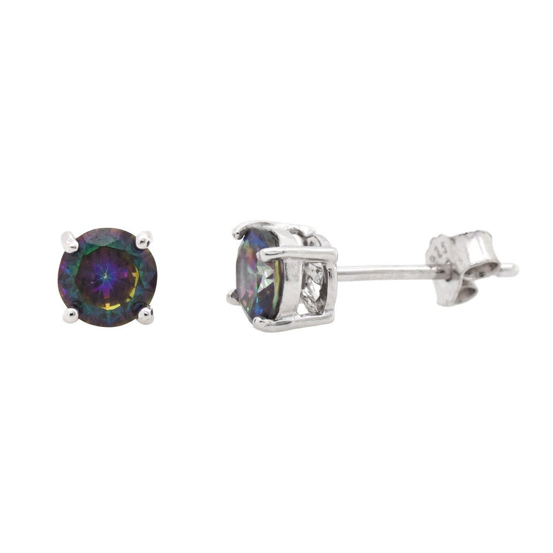 Solitaire Rainbow Topaz CZ Basket Studs