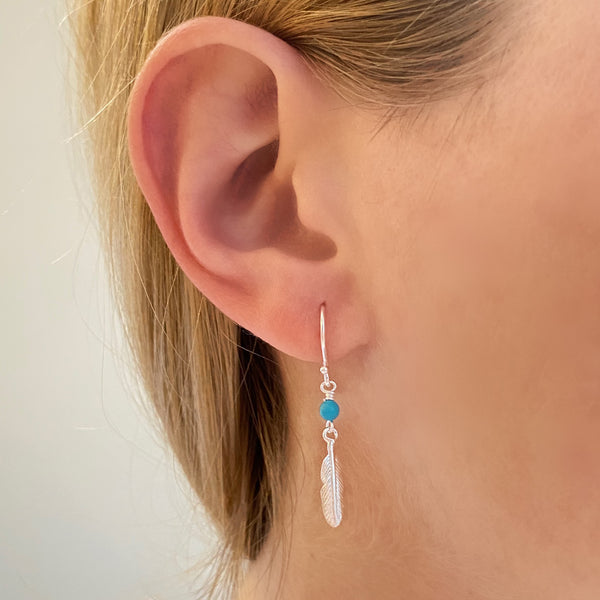 Feather Blue Turquoise Dangle Earrings