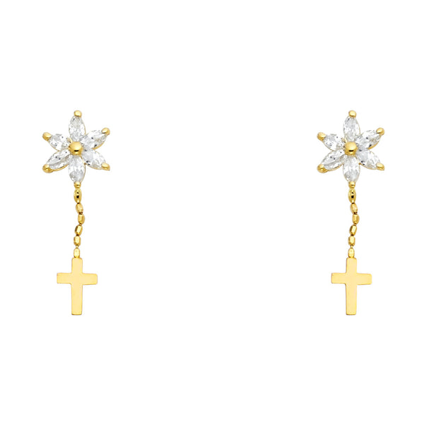 Cross & Flower drop Earrings