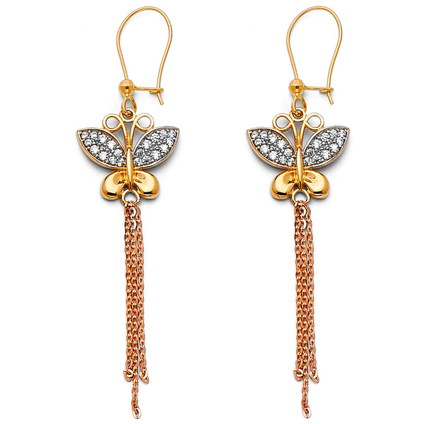 Butterfly Chain CZ Drop Earrings
