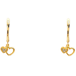 Two Hearts CZ Dangle Earrings