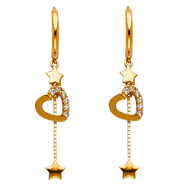 Heart Star CZ Dangle Earrings