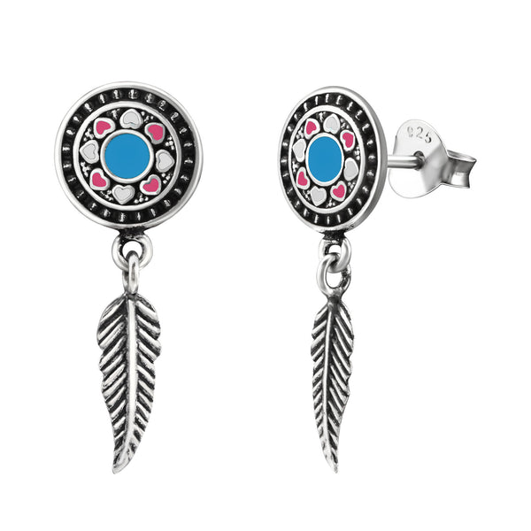 Heart Sun Dangling Feather Earrings
