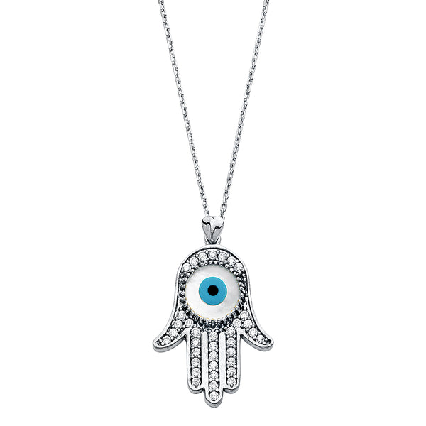 Evil Eye & Hamsa Pendant CZ Necklace