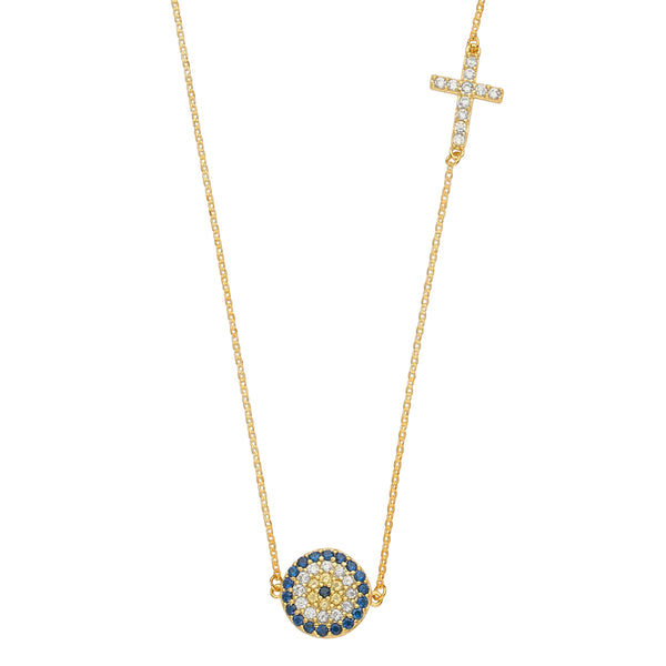 Evil Eye Charm Cross Necklace
