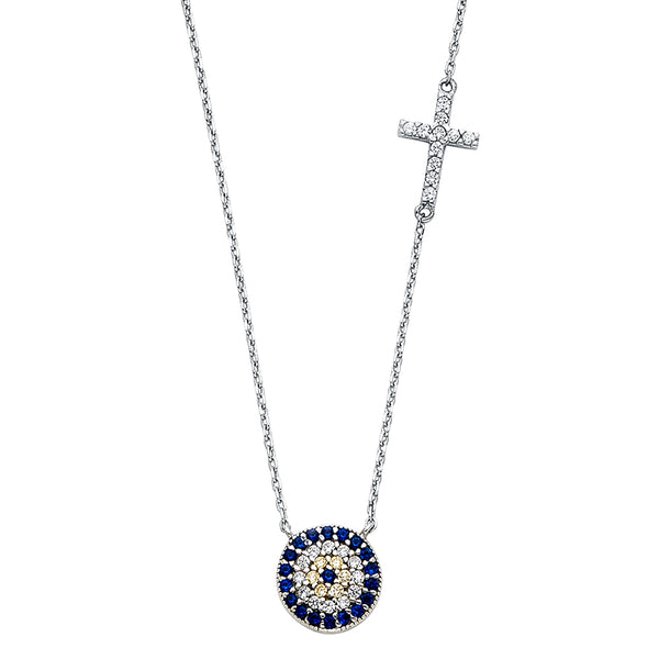 Evil Eye Charm Cross Necklace