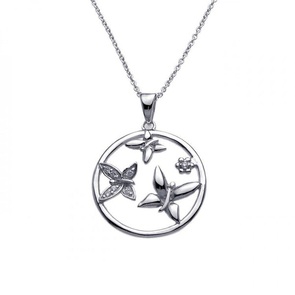 Butterfly Round CZ Pendant Necklace