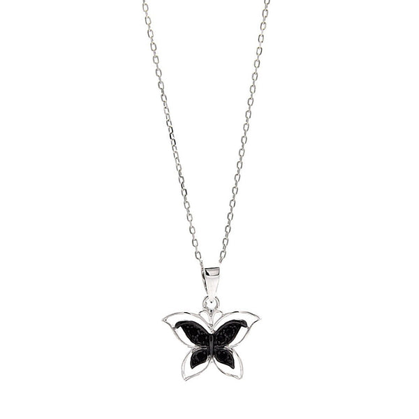 Black Butterfly CZ Pendant Necklace