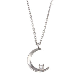 Crescent Moon CZ Pendant Necklace