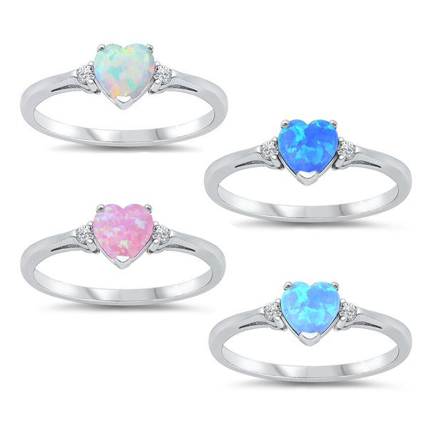 Sterling Silver 925 Heart Opal Cz Side Stone Ring Promise Women Size 4 - 10  – Evermine Shop