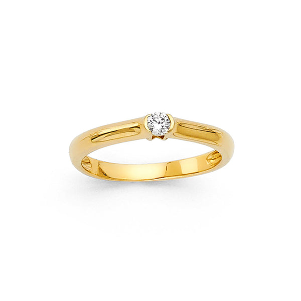 Round CZ Flush Solitaire Ring