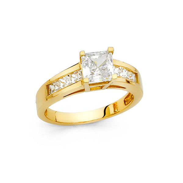 Square CZ Solitaire Channel Ring