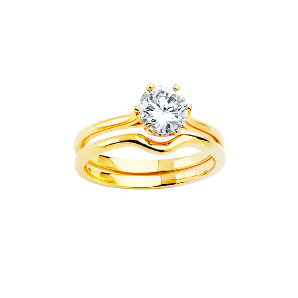 Round CZ Solitaire Wedding Ring Set