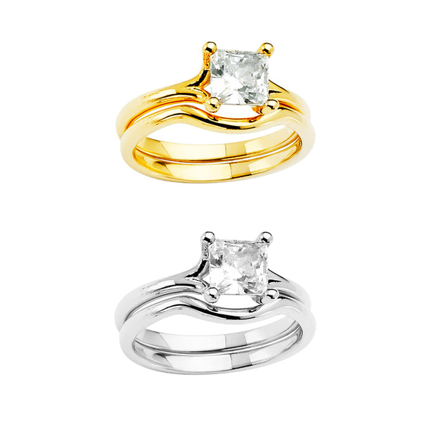 Square CZ Solitaire Wedding Ring Set