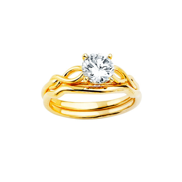 Round CZ Solitaire Infinity Wedding Ring Set