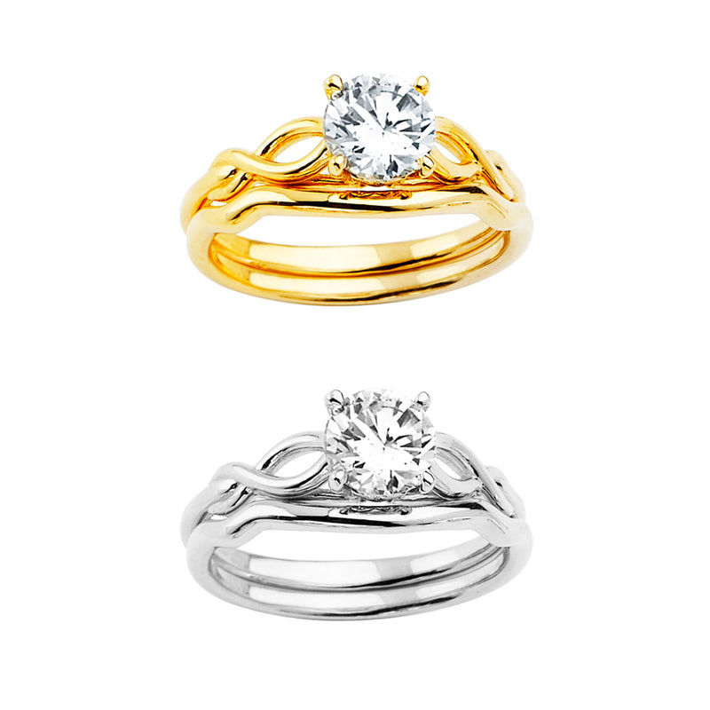Round CZ Solitaire Infinity Wedding Ring Set