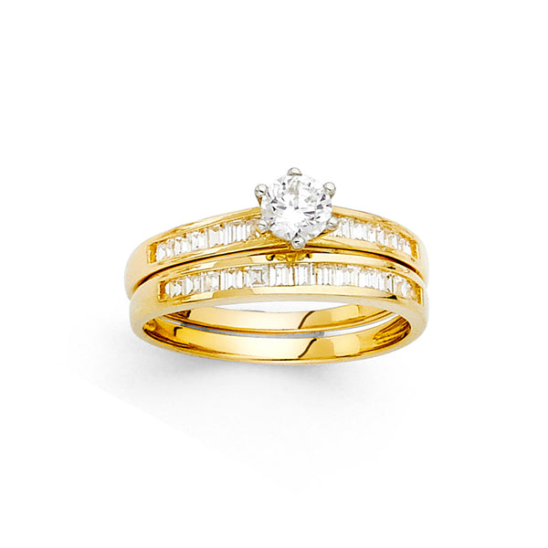 Round CZ Solitaire Wedding Ring Set