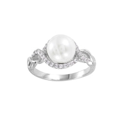 Faux Pearl Halo Infinity Ring