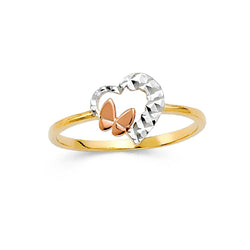 Heart Butterfly Three Tone Ring