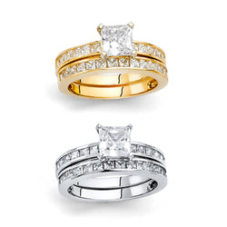Princess CZ Solitaire Wedding Ring Set