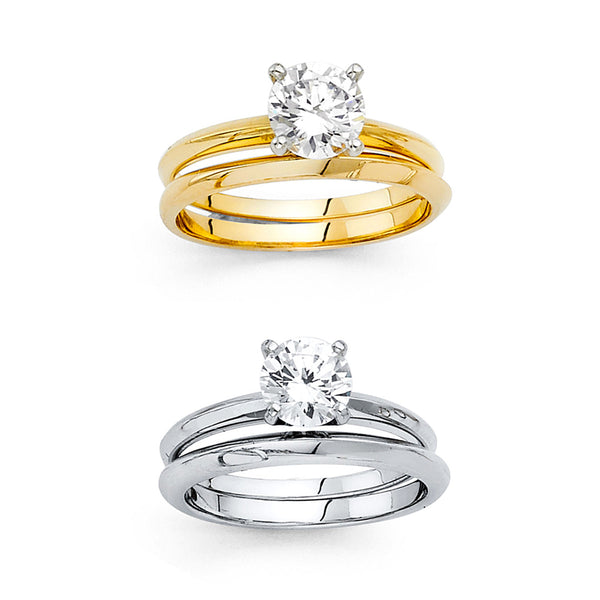 Round CZ Solitaire Wedding Ring Set