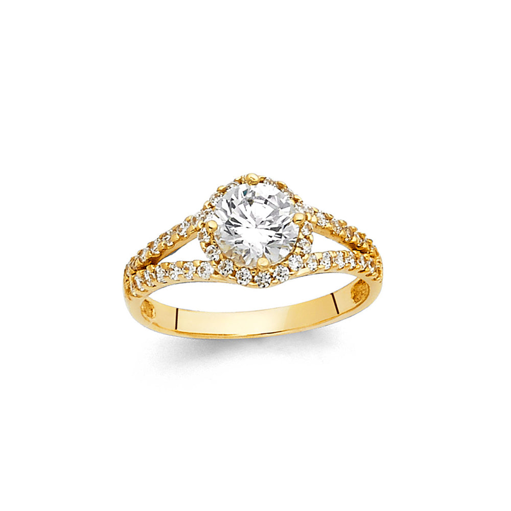 14k Yellow Gold Halo Engagement Ring 1.25ct Round Clear Cubic