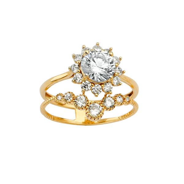 Flower CZ Double Band Ring