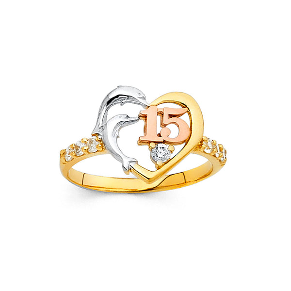 Quince Dolphin and Heart CZ Ring