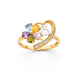 Quince Flower Heart CZ Ring