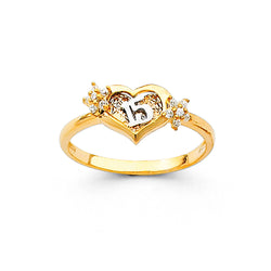 Quince Heart Flower CZ Ring