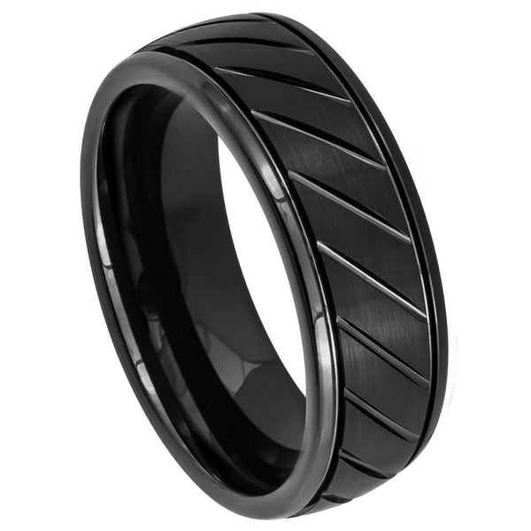 Black Diagonal Groove Stepped Edge Band