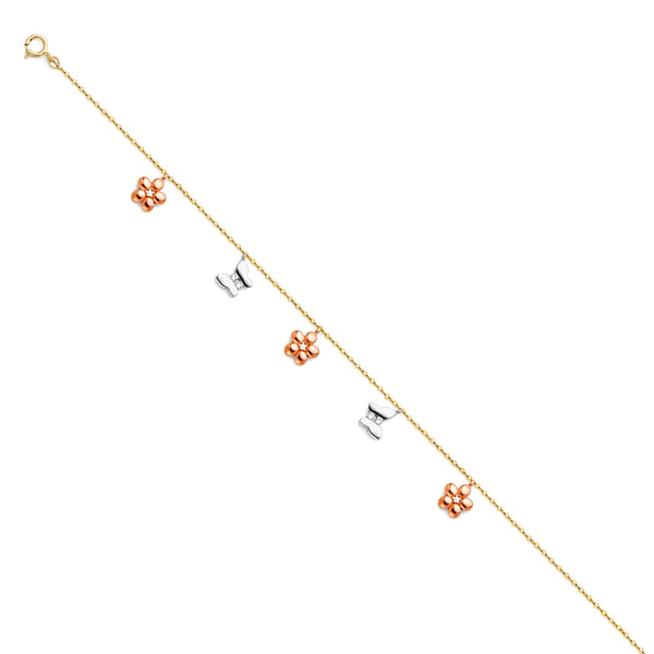 Flower Butterfly Charm CZ Bracelet