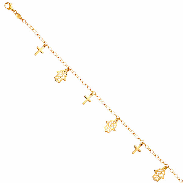 Cross Hamsa Hand Charm Bracelet