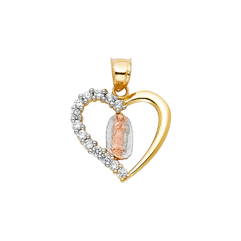 Mary of Guadalupe Heart CZ Pendant