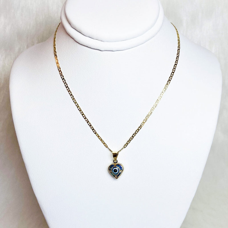 Evil Eye Heart Pendant Mariner Necklace