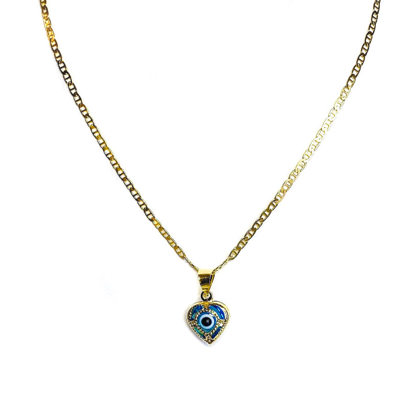 Evil Eye Heart Pendant Mariner Necklace