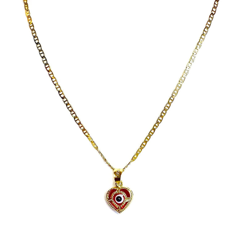 Evil Eye Heart Pendant Mariner Necklace