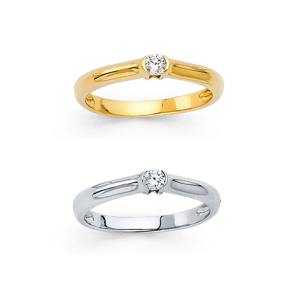 Round CZ Flush Solitaire Ring