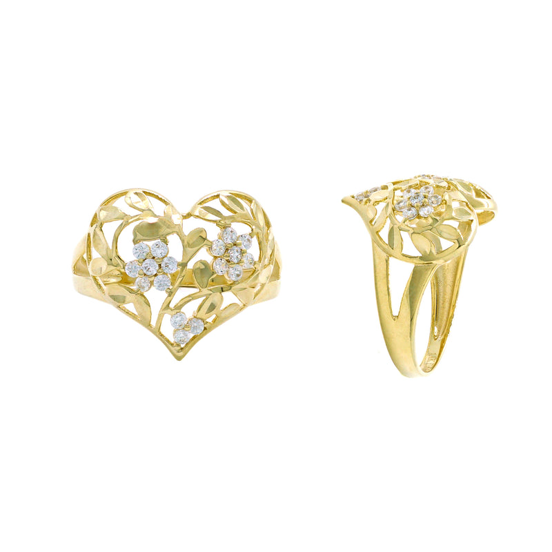 Heart Flower CZ Ring
